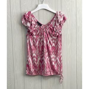 INC International Concepts Pink V-Neck Sleeveless Ruffle Top Medium